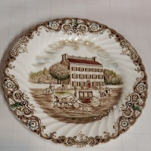 Vintage Ceramic Plate with Brown and Cream Design 9 3/4in